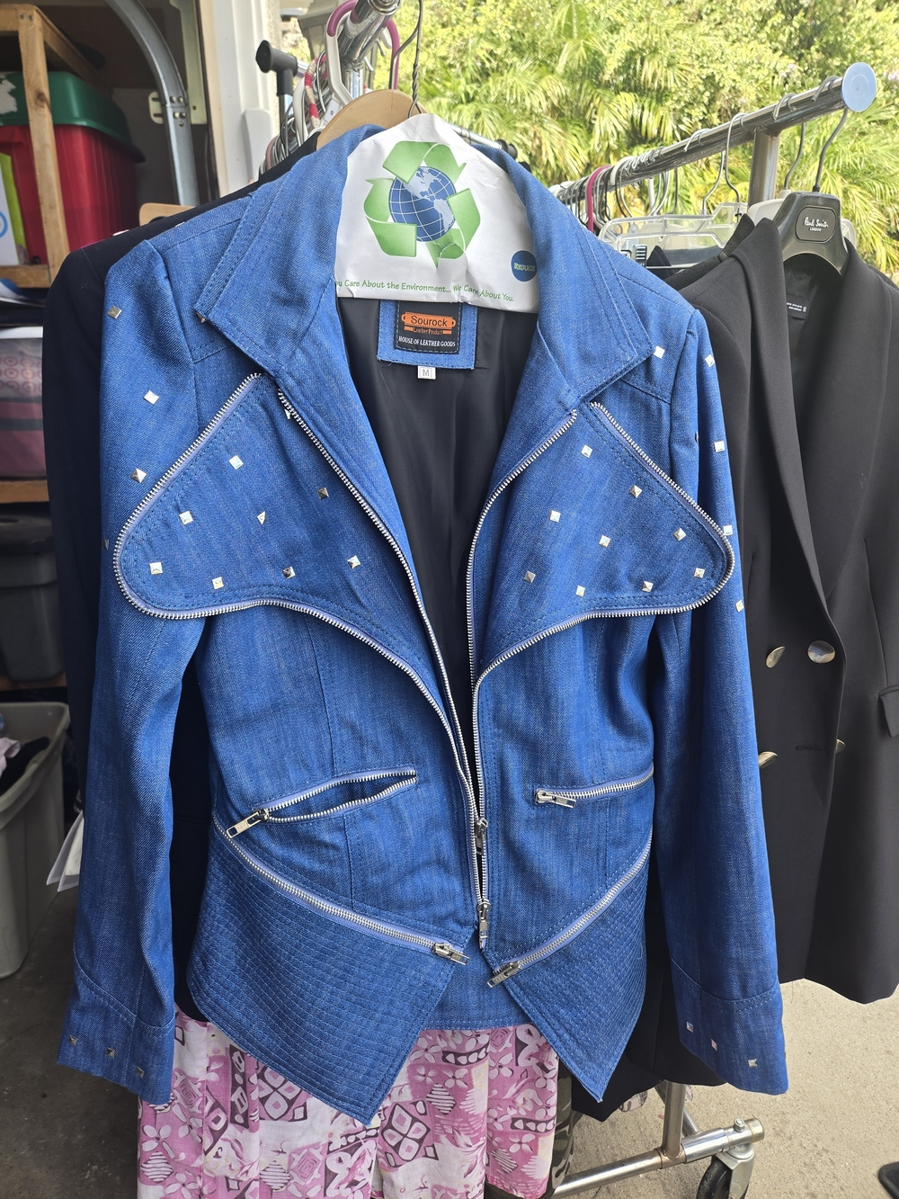Studded Denim Sourock Moto Jacket –– Edgy Statement Piece – Size M